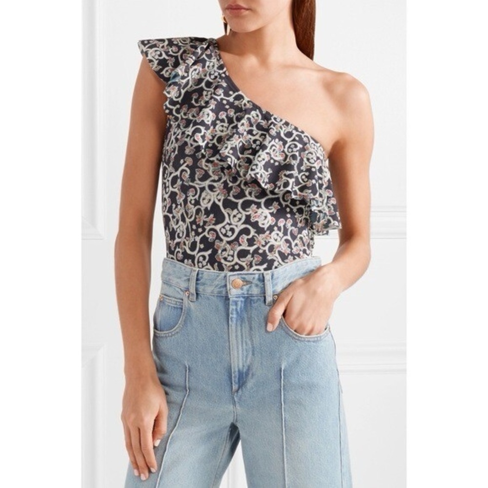 Étoile Isabel Marant One-Shoulder Ruffle Floral Print Top